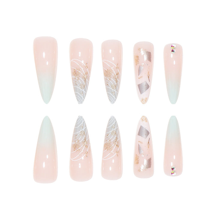 Stylish Stiletto Press-On Nail Extensions with Gold Accents Stornfield
