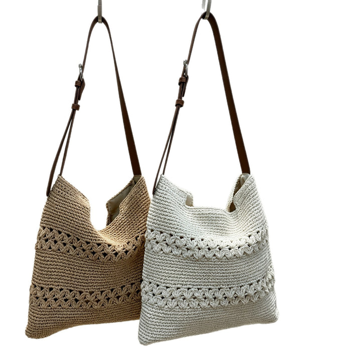Hand-knotted shoulder bag with leather straps Stornfield