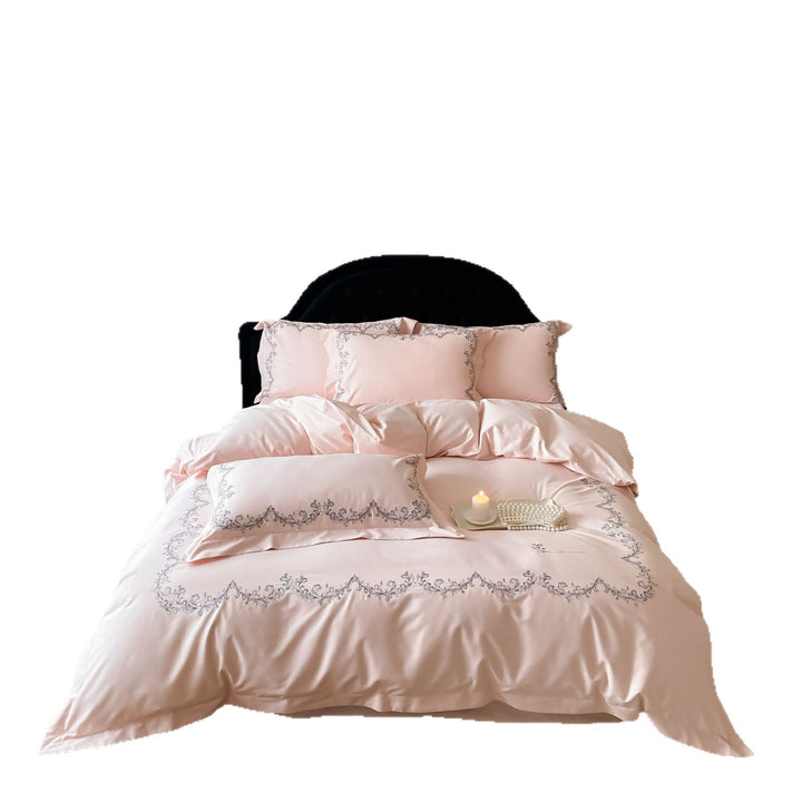 Embroidered Cotton Sateen Duvet Cover Set with Decorative Shams and Pillowcases