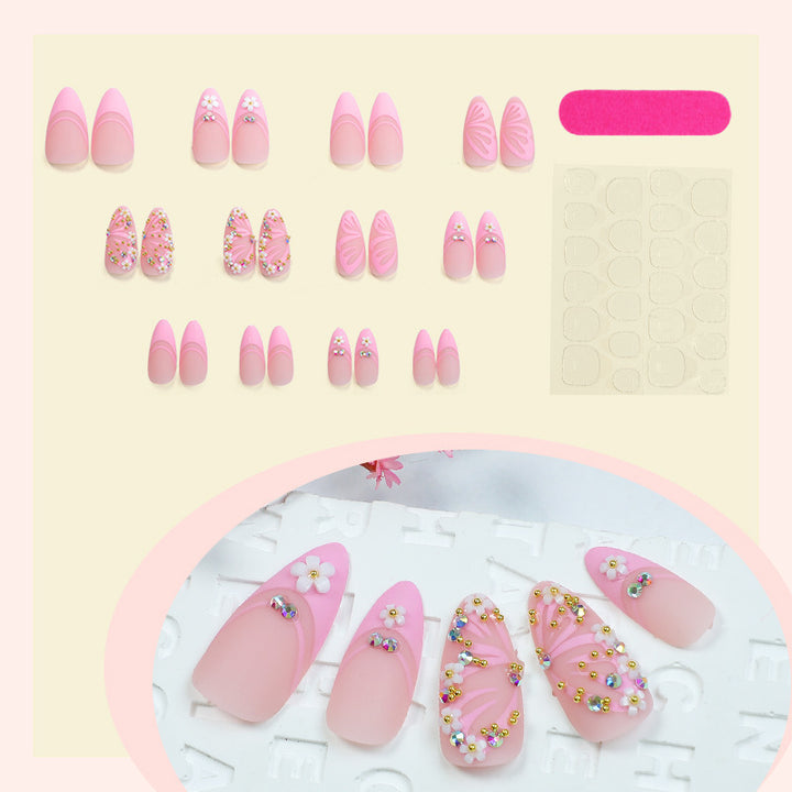 Decorative Press-On Nail Art Set with Gemstone and Floral Accents Stornfield