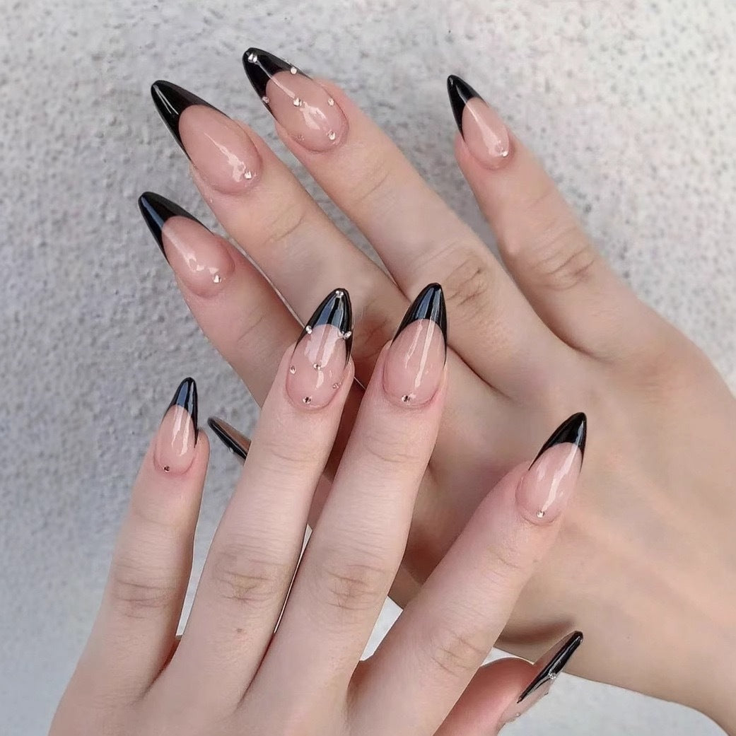 Artificial nail tips with elegant French design and glamorous details Stornfield