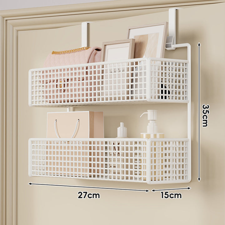 Over-Door Hanging Double-Tier Ventilated Mesh Storage Basket Organizer with Hooks