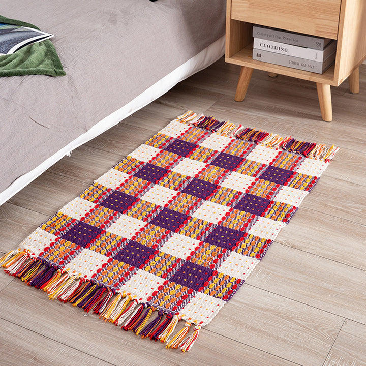 Striped cotton doormat with non-slip bottom and decorative woven edge Stornfield