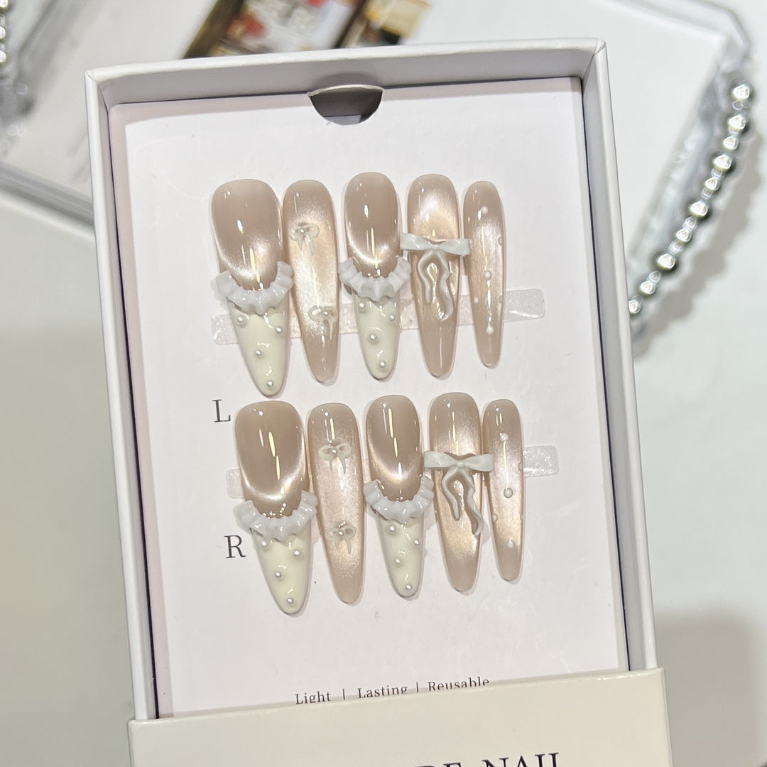 Elegant Press-On Nail Set with Ruffled Accents Stornfield
