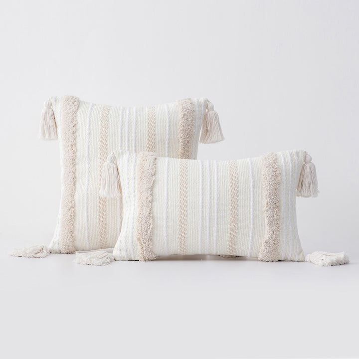 Decorative Tassel Embroidered Lumbar and Square Pillow Set