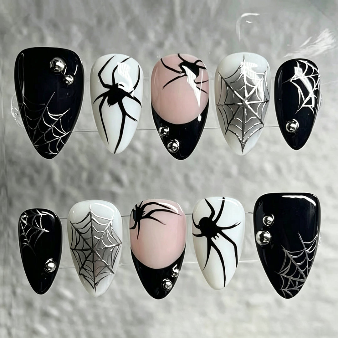 Halloween-Themed Press-On Nail Set with Spider and Web Design Stornfield