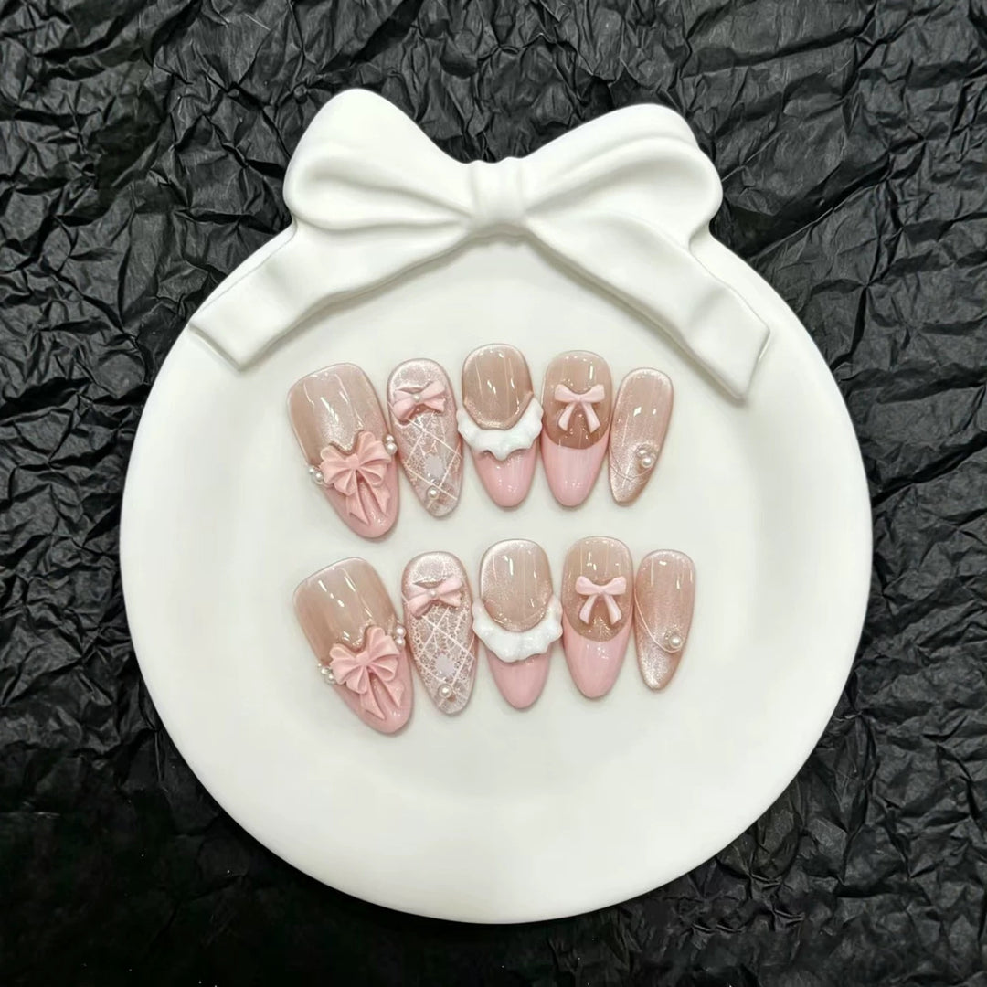 Decorative 3D Bow Press-On Nails Set