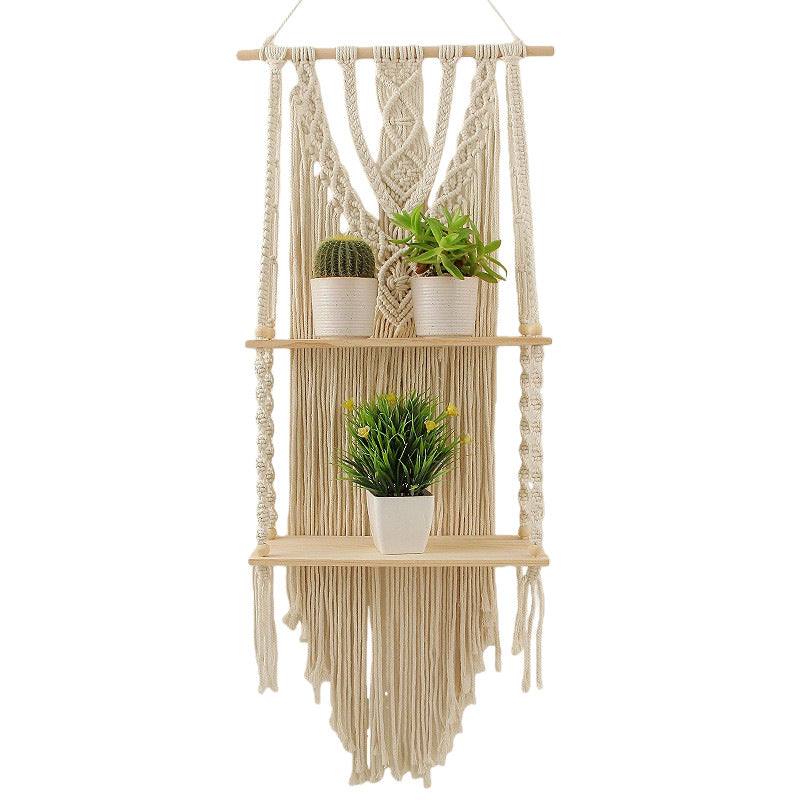 Decorative Macramé Wall Shelf with Dual Plant Holders Stornfield