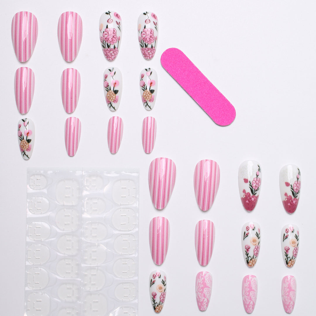 Artificial nail set with floral 3D decorations Stornfield