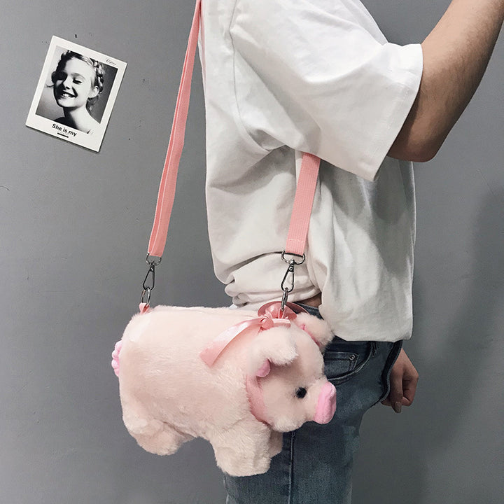 Plush Pig-Themed Crossbody Bag