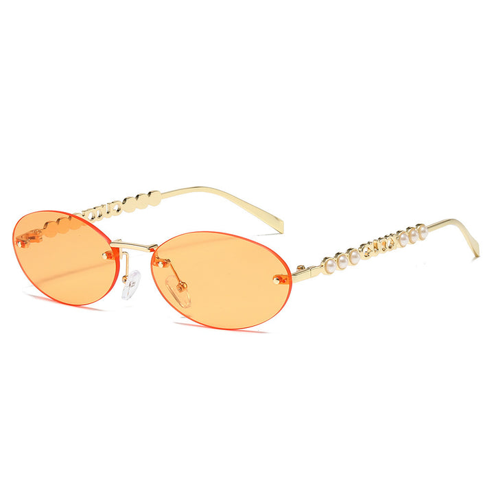 Women's fashionable sunglasses with oval frame and pearl-embellished temples Stornfield