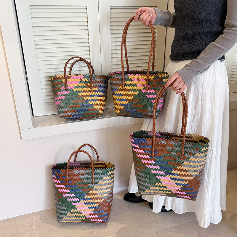 Handwoven Multi-Colored Straw Tote