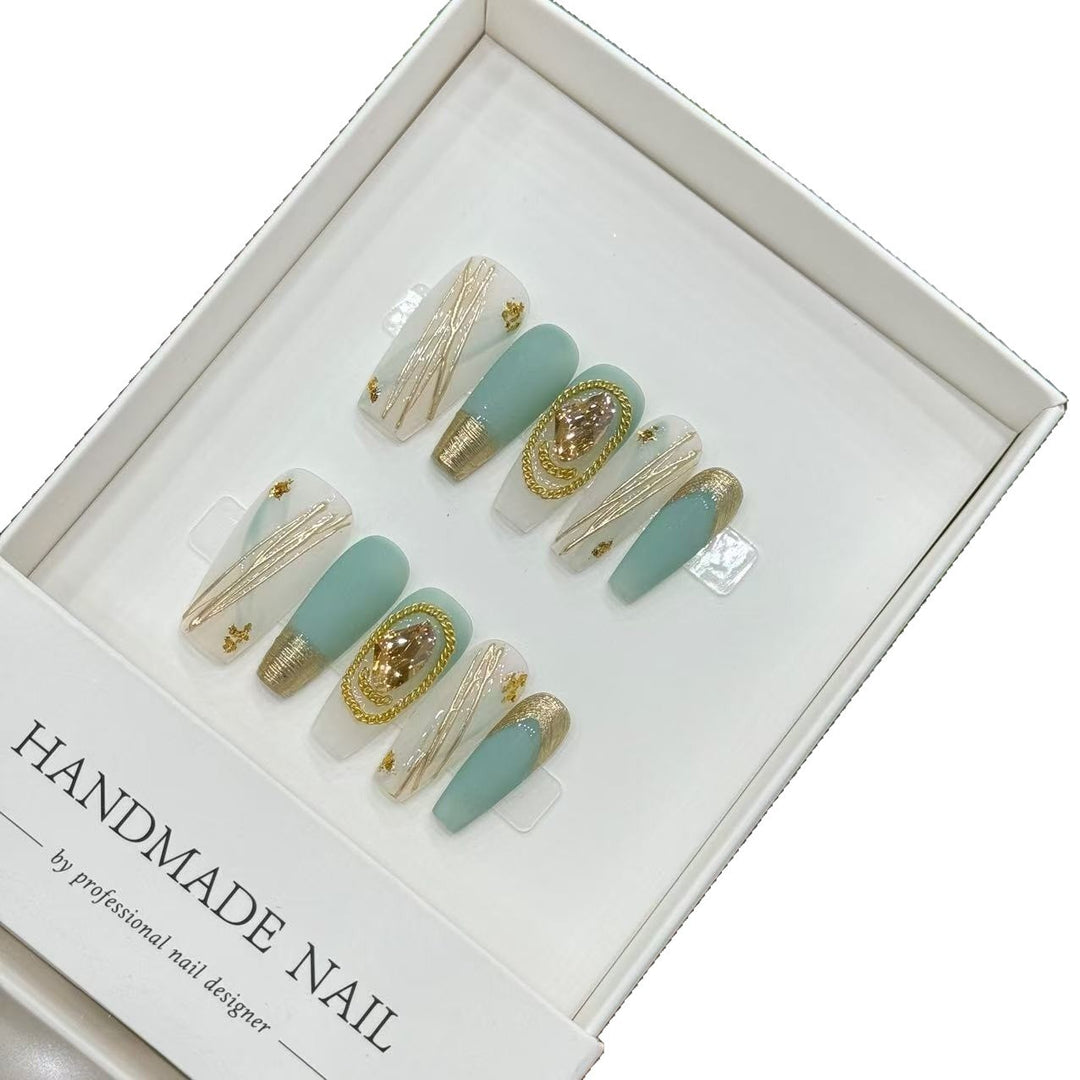 Handmade Decorative Press-On Nail Art Set with Gem Accents