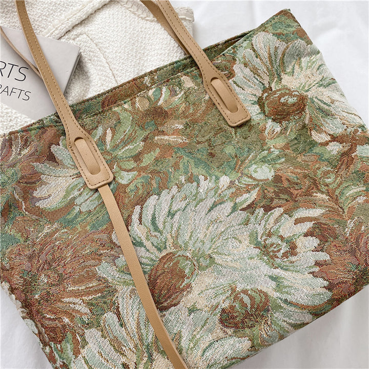 Floral Embroidered Tote Handbag