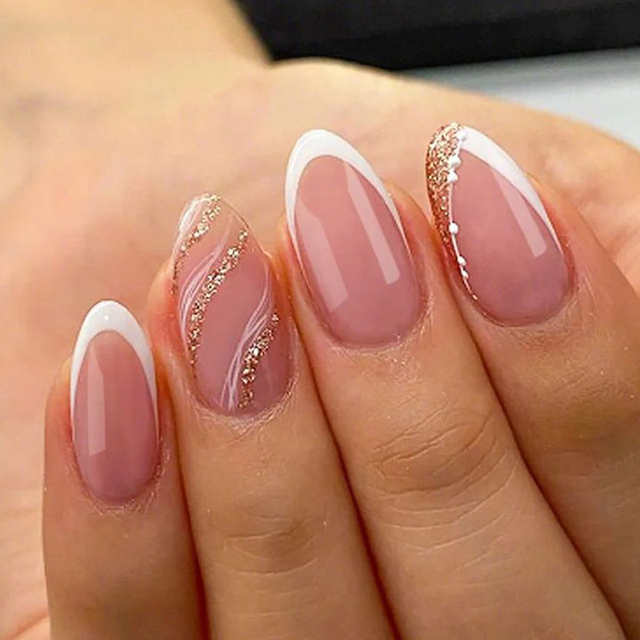 Artificial nails with elegant French tips and glittering accents Stornfield