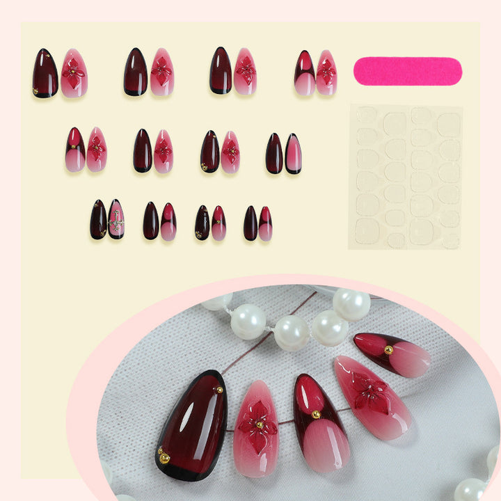 Artistic Press-On Nail Set with Floral and Ombre Design Stornfield