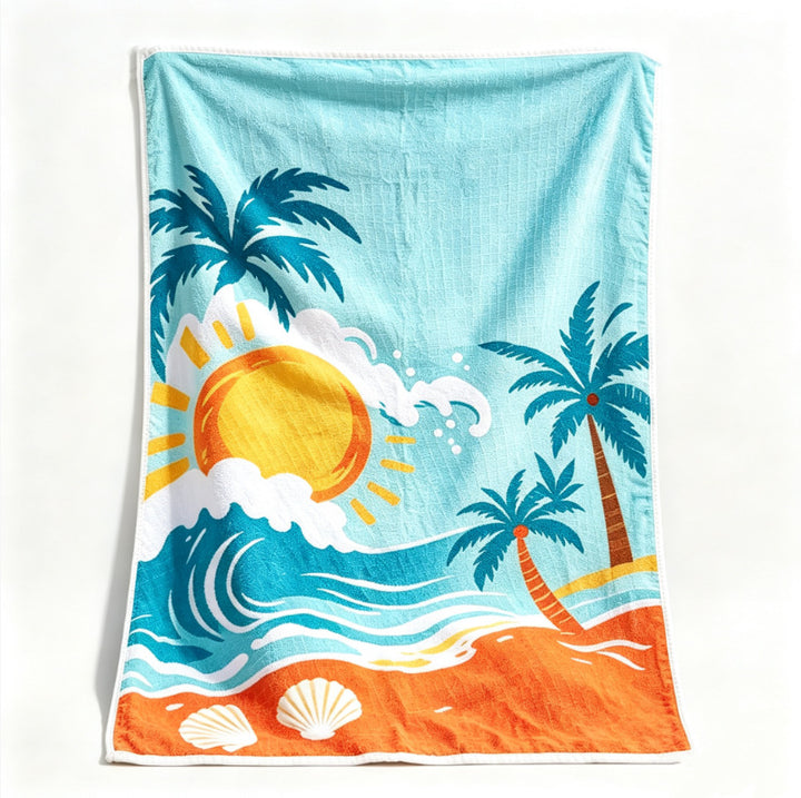 Beach blanket with tropical motif and high-quality waffle structure Stornfield