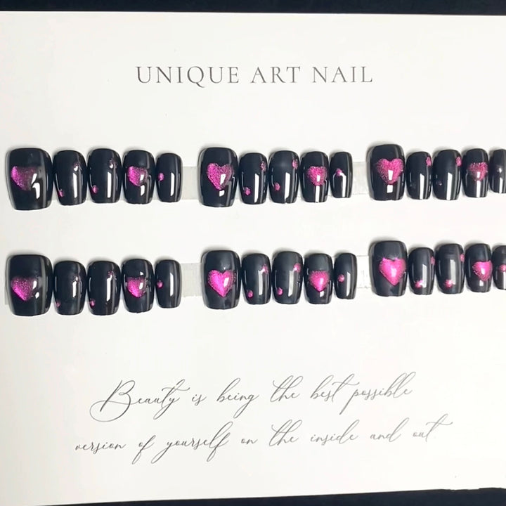 Heart-Embellished Press-On Nail Art
