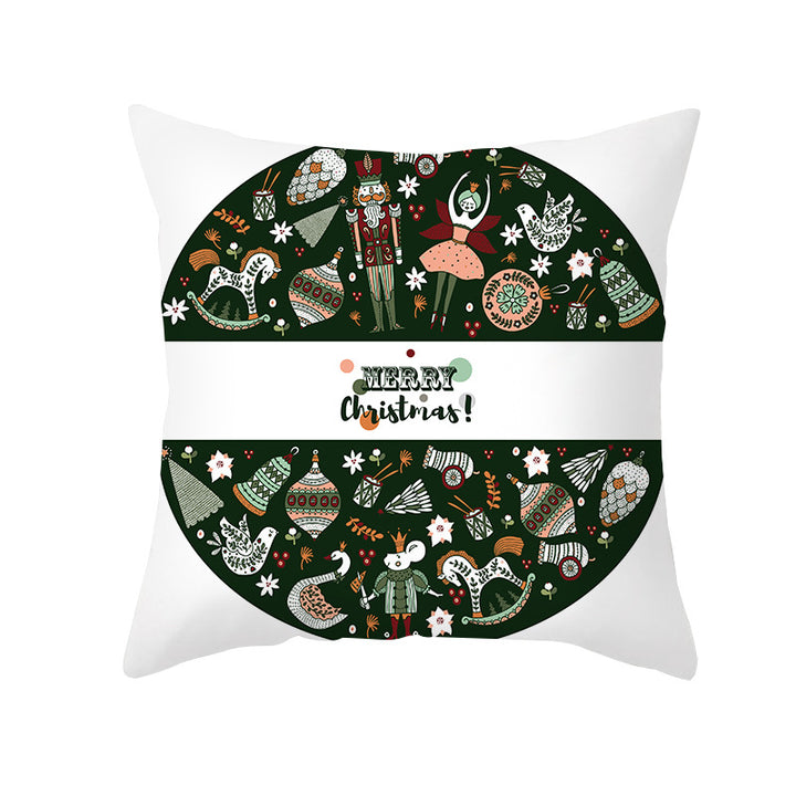 Square Linen-Blend Holiday Cushion Cover with Nutcracker & Vintage Ornament Print