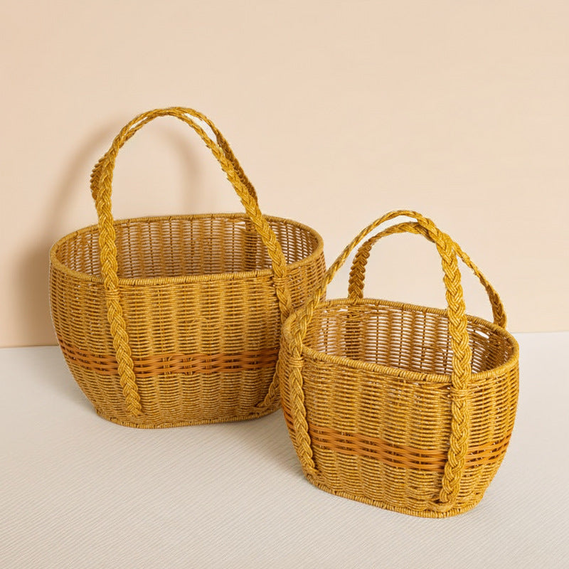 Ladies Handwoven Rattan Basket with Double Handle Stornfield