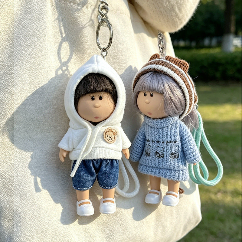 Hooded Doll Bag Charm Keychain with Denim Outfit & Loop Strap Stornfield
