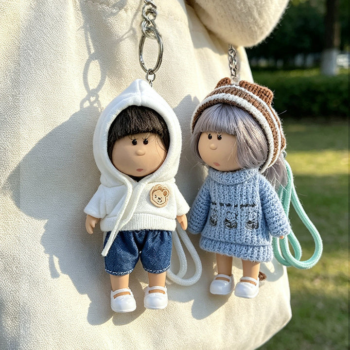 Hooded Doll Bag Charm Keychain with Denim Outfit & Loop Strap Stornfield