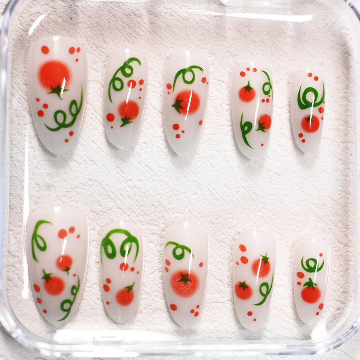 Themed Press-On Nail Art with Tomato Design Stornfield