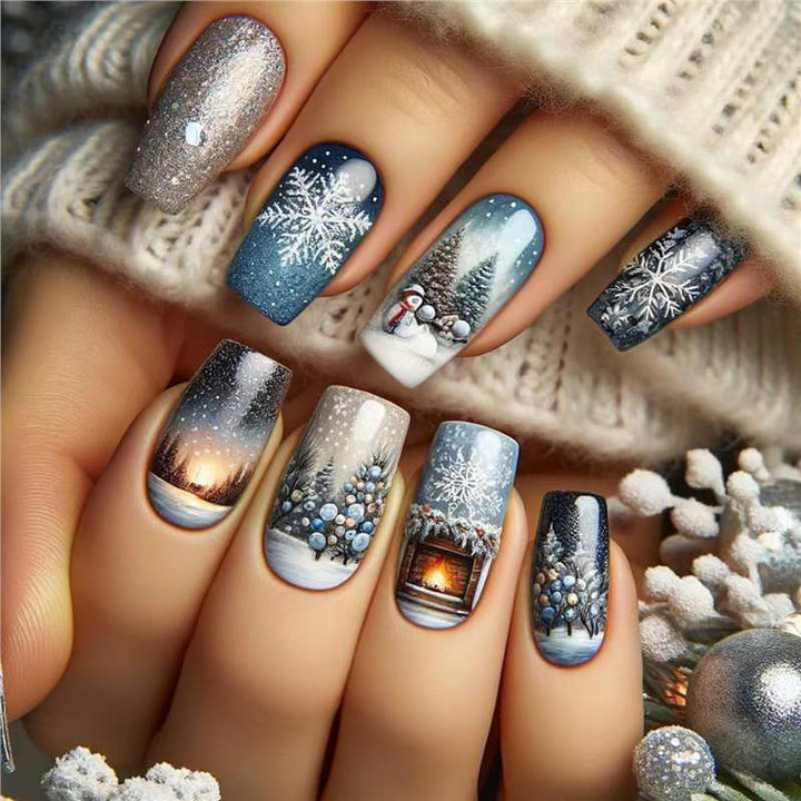 Festive Holiday-Themed Press-On Nail Art Set Stornfield