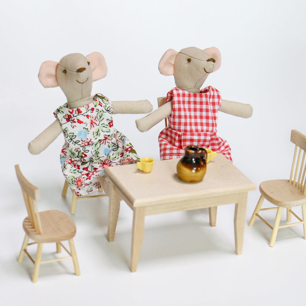 Handmade Linen Mouse Doll with Removable Gingham Dress