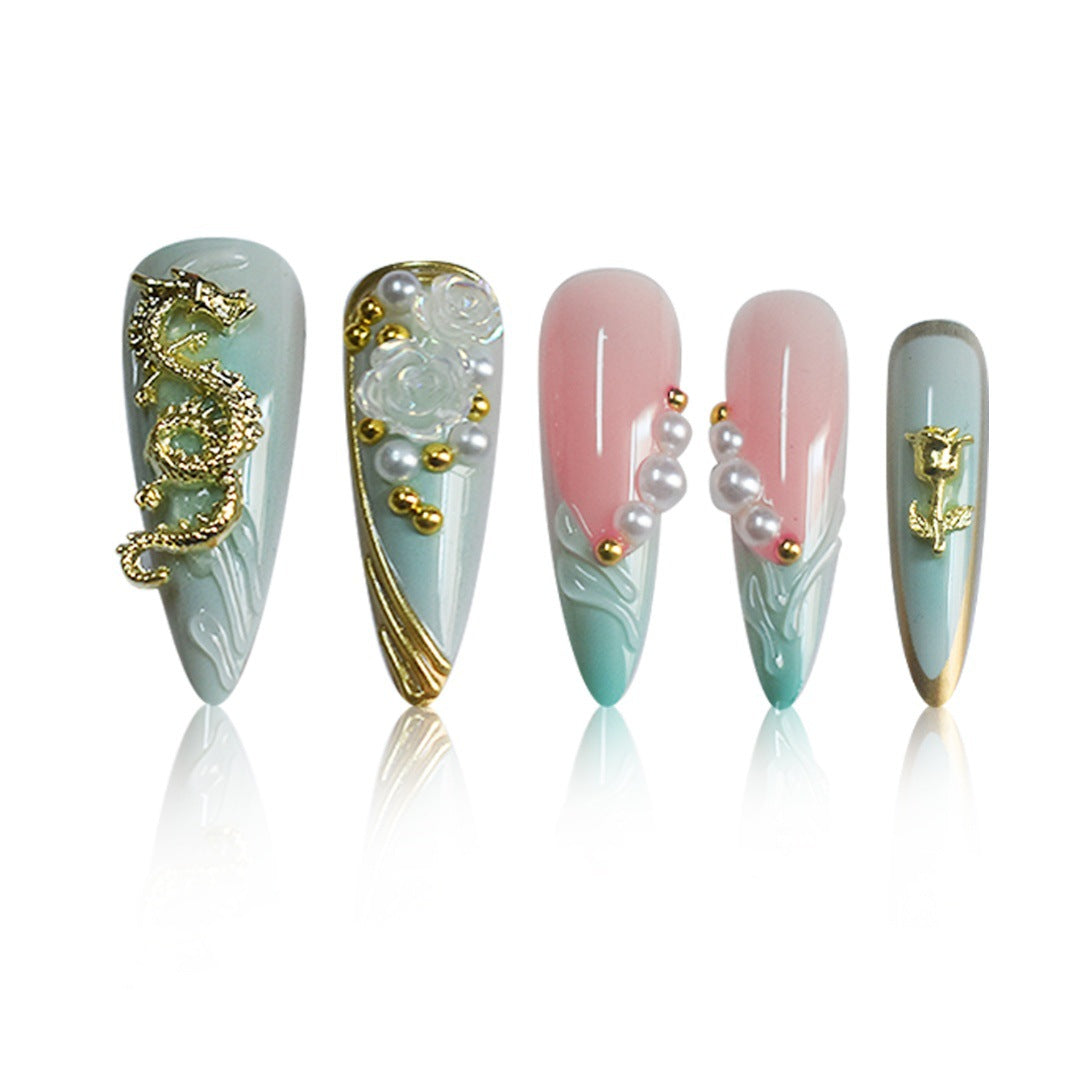 Luxurious Rhinestone and Floral Press-On Nail Art Stornfield