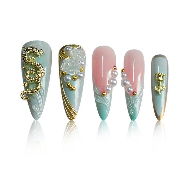 Luxurious Rhinestone and Floral Press-On Nail Art Stornfield