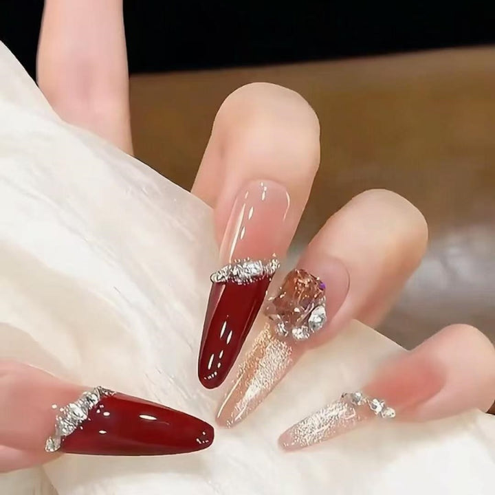 Glamorous Stiletto Nail Art Extensions with Heart Accents