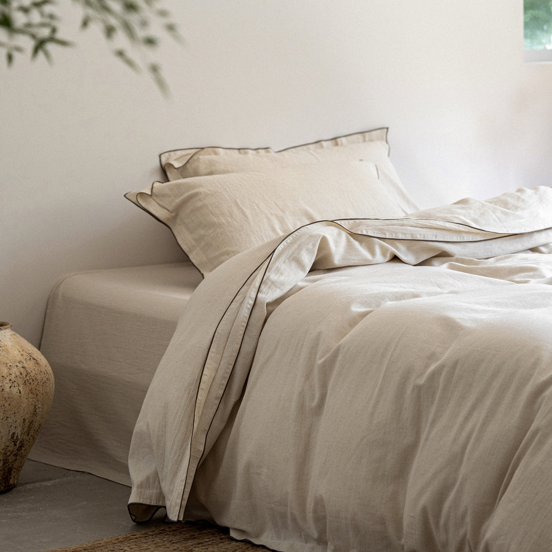 Linen Duvet Cover Set with Contrast Piping