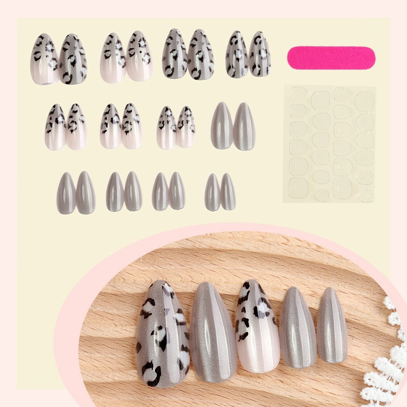 Nail art set with fashionable leopard patterns and elegant shades of gray Stornfield