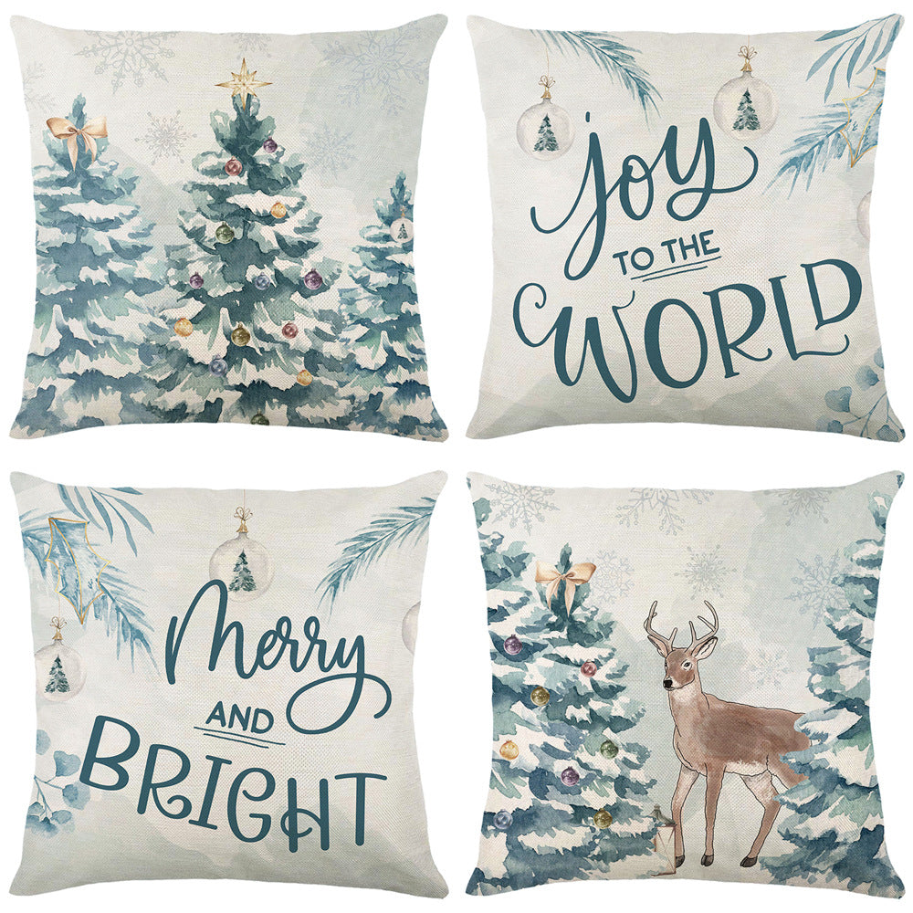 Watercolor Pine Christmas Linen-Texture Square Throw Pillow Cover with Concealed Zipper