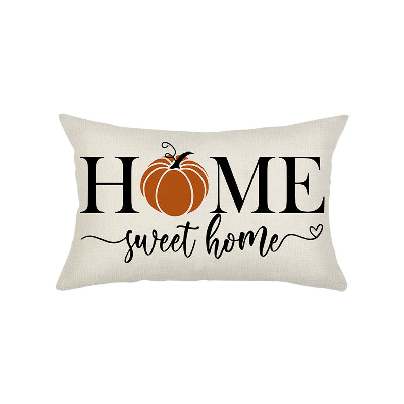 Rectangular Linen-Texture Lumbar Throw Pillow Cover with 'Home Sweet Home' Script & Hidden Zipper