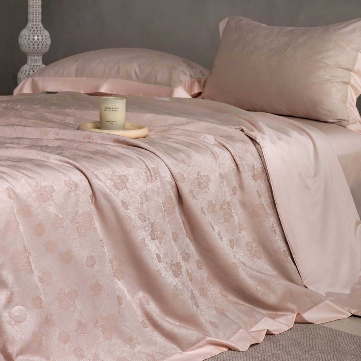 Premium cotton satin bedding set with fine toile pattern and hem decoration