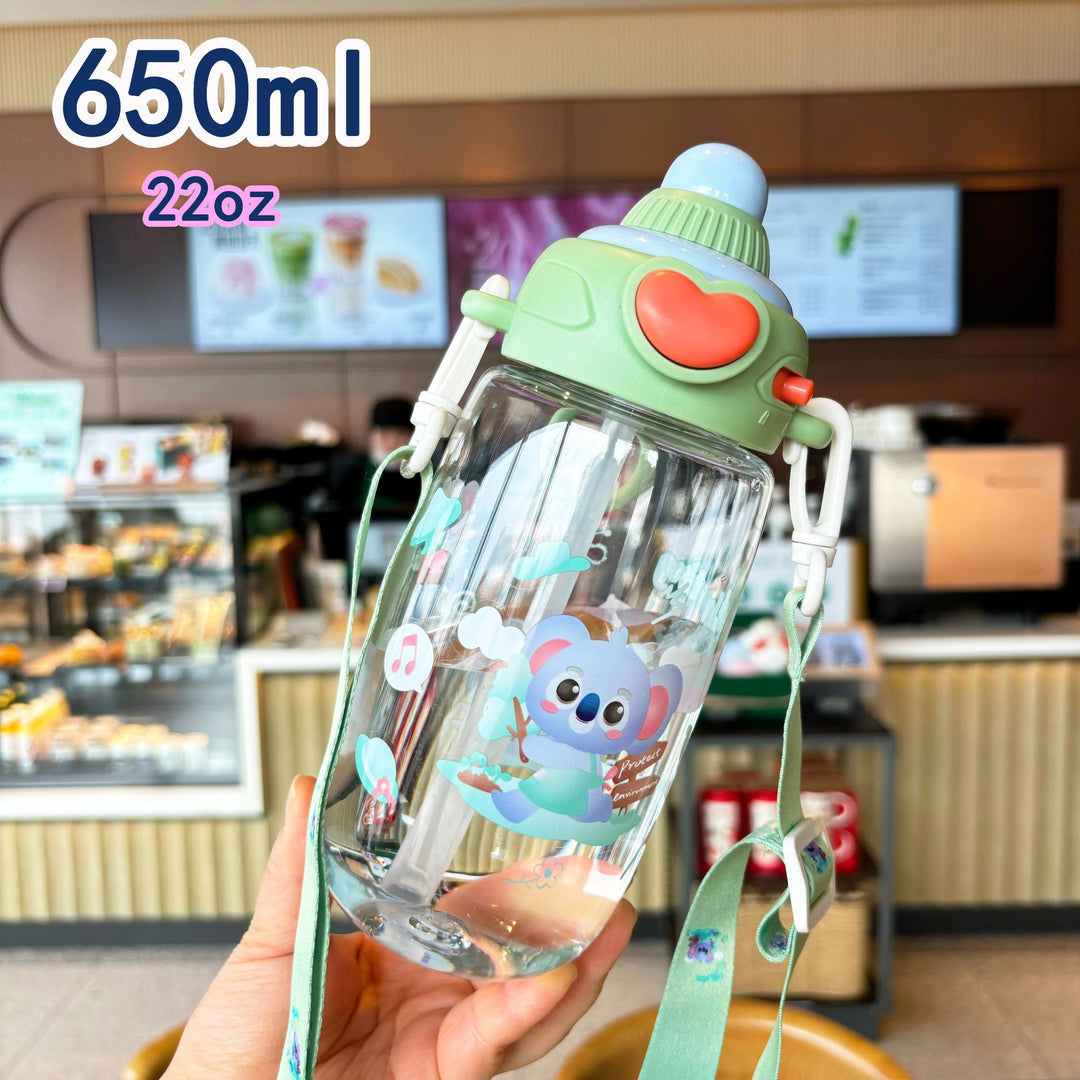 Women's transparent drinking bottle with ergonomic carrying handle and integrated straw Stornfield