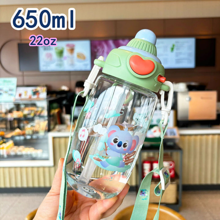 Women's transparent drinking bottle with ergonomic carrying handle and integrated straw Stornfield