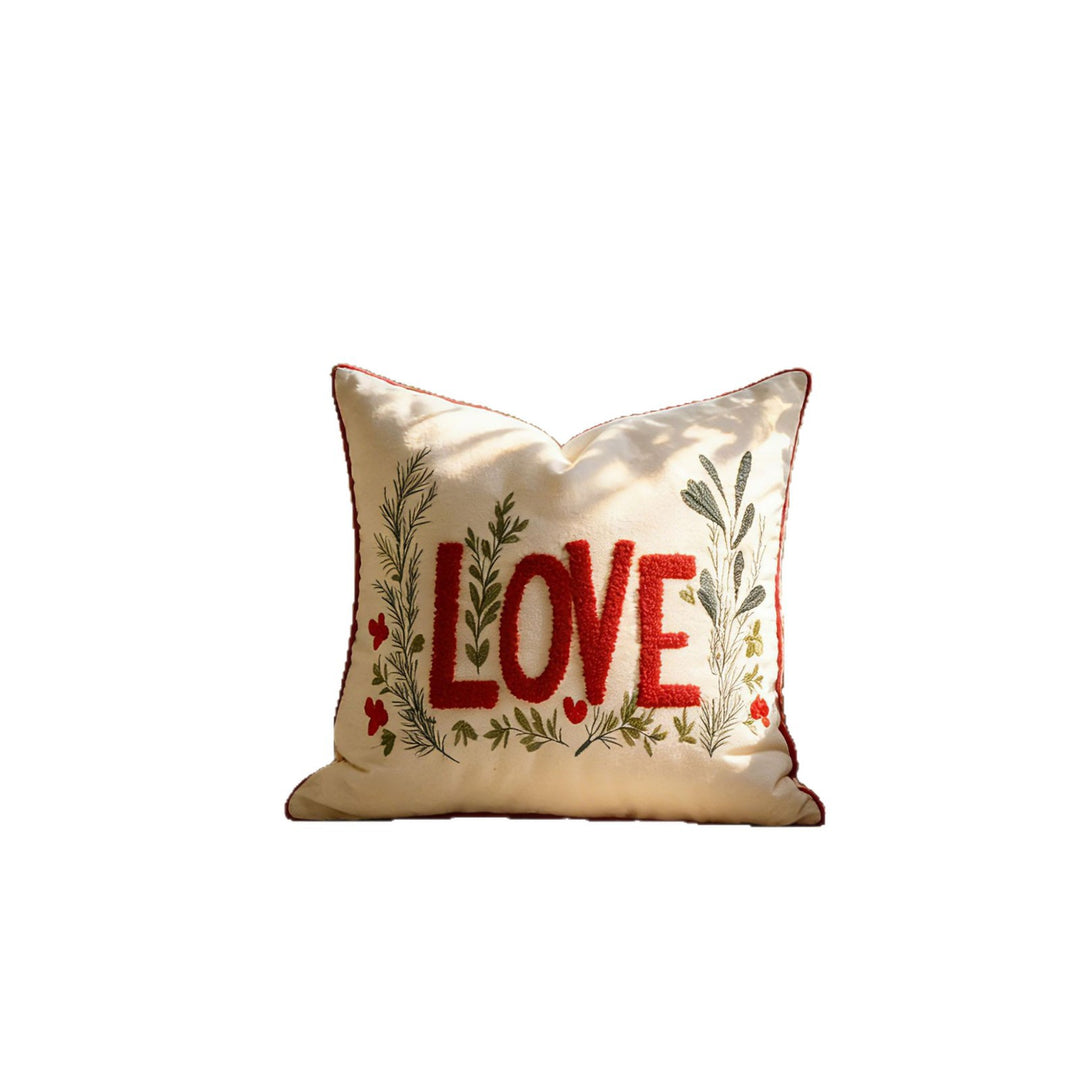 Embroidered Tufted LOVE Botanical Accent Pillow Cover