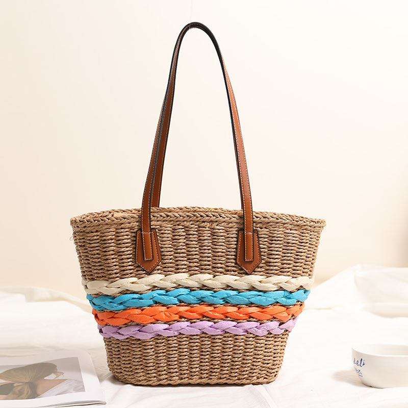 Curvy straw bag with colorful woven accents Stornfield