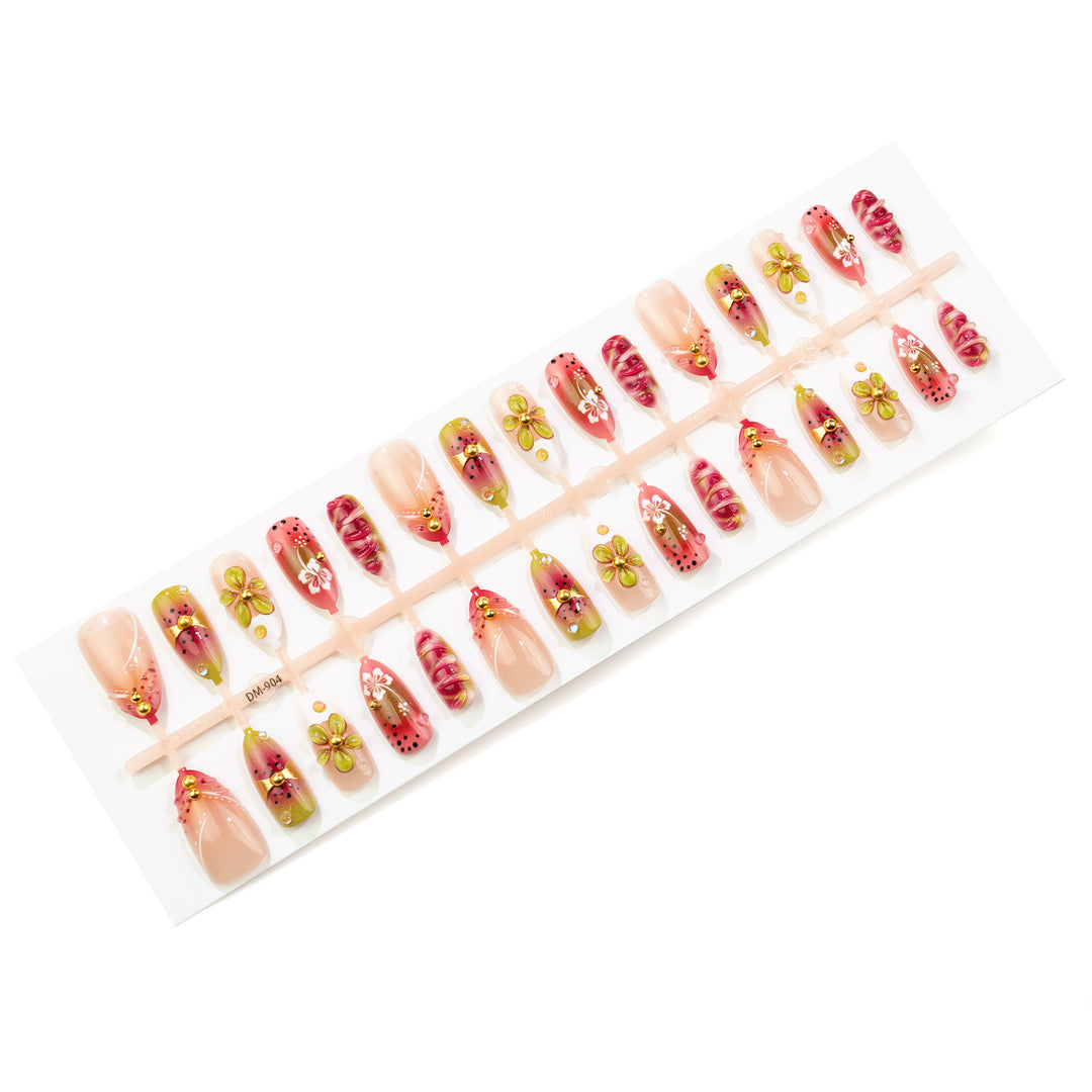 Decorative Floral Press-On Nail Art Set with Three-Dimensional Accents Stornfield