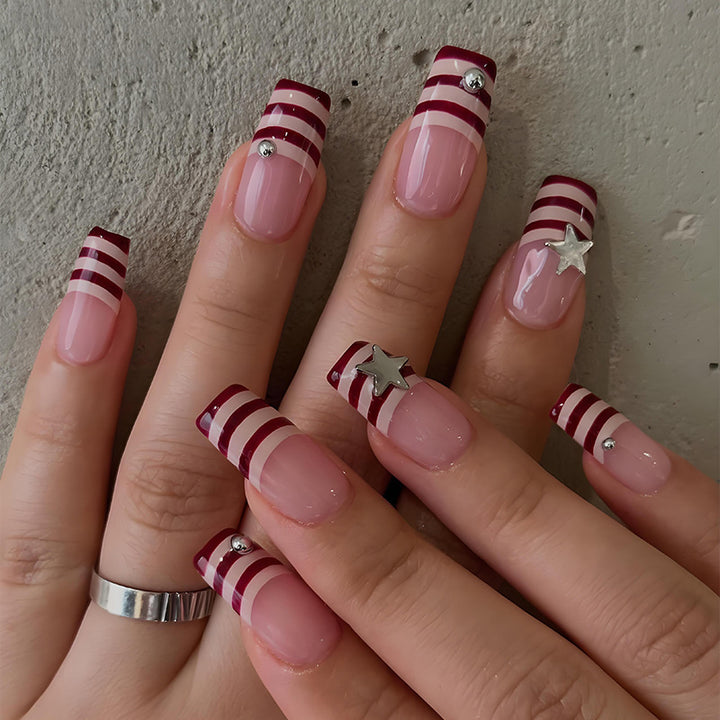 Nail art set with modern stripe design and sparkling stars Stornfield