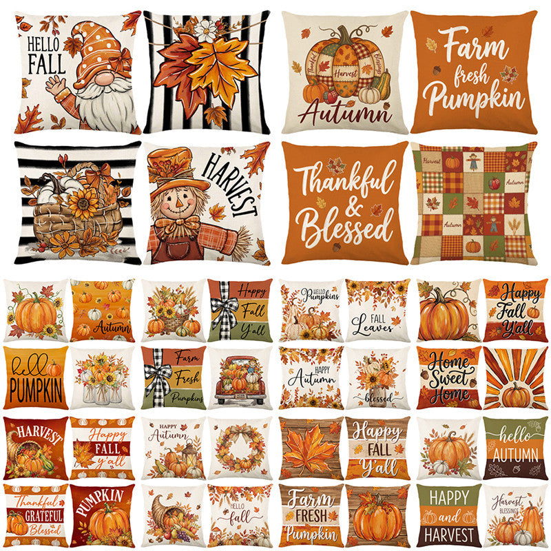 Decorative Harvest-Themed Throw Pillow Covers with Linen Texture