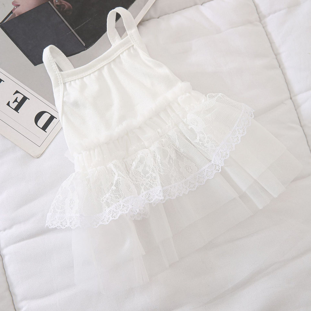 Infant Lace-Trim Tiered Tulle Dress with Spaghetti Straps