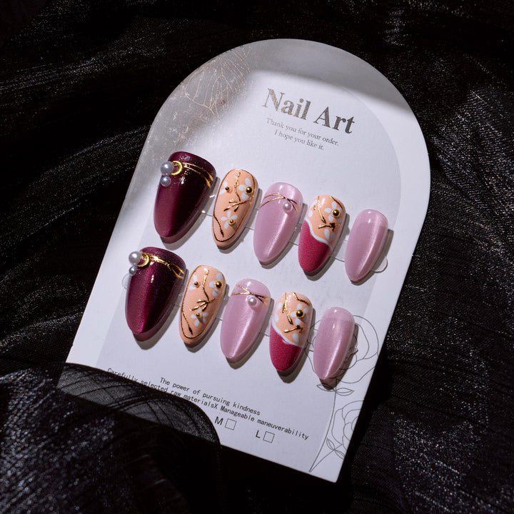Elegant Press-On Nail Art Set with Pearl and Gold Accents Stornfield
