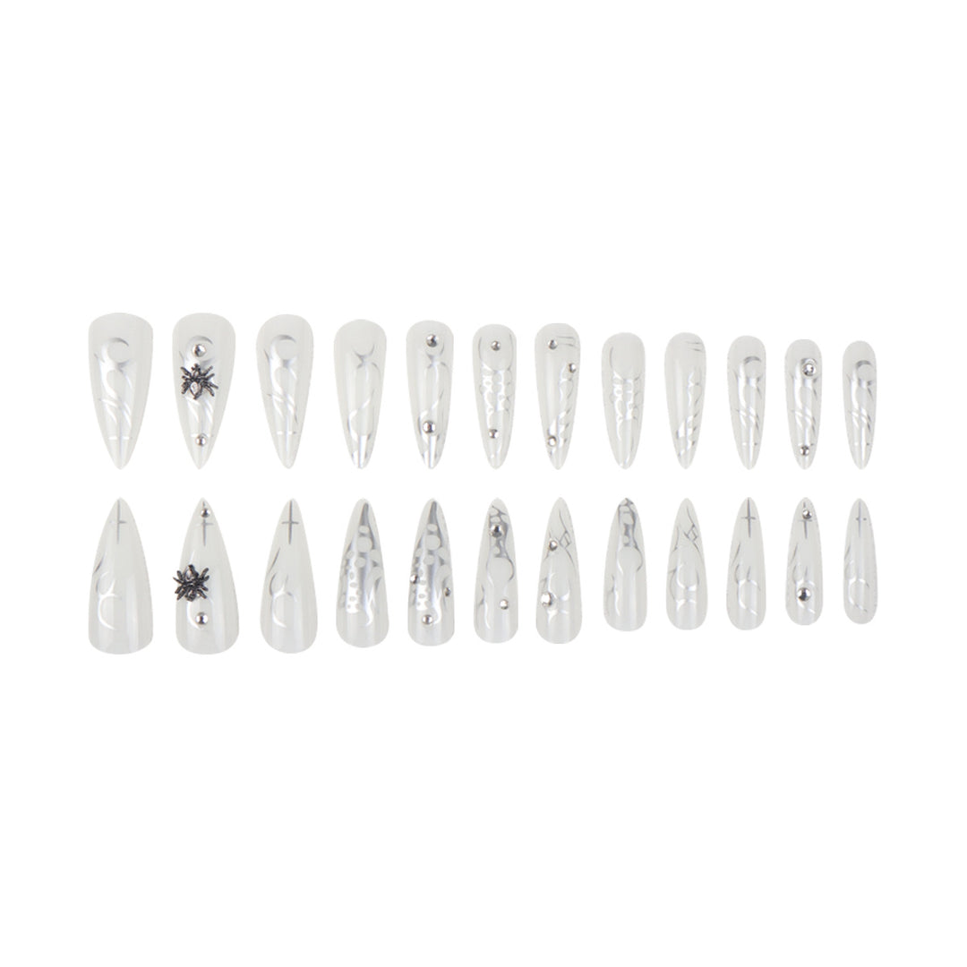 Elegant Stiletto Press-On Nails with Metallic Design Stornfield