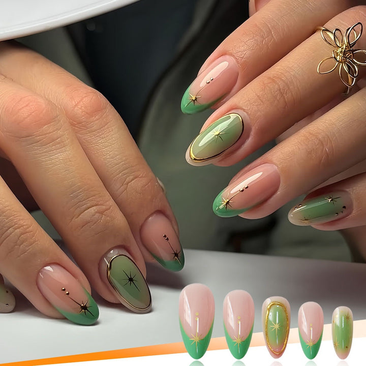 Artistic Gel Nail Enhancements with Gold Accents Stornfield