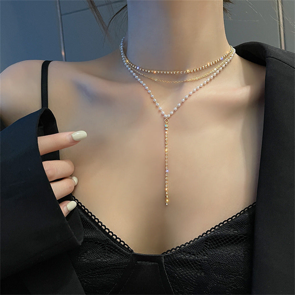 Layered Crystal and Pearl Necklace Stornfield