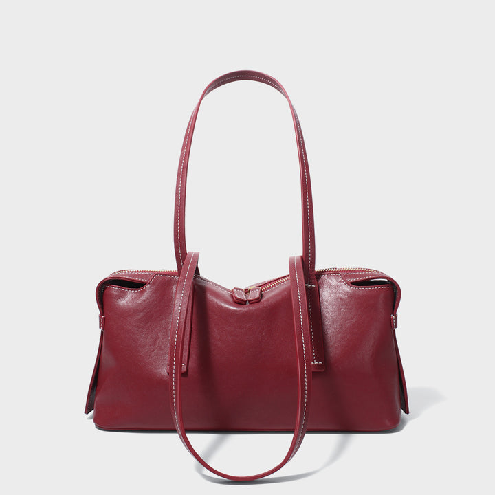 Structured Rectangular Shoulder Tote with Long Double Handles and Top Zip